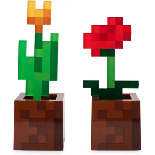 Minecraft Orange Tulip and Poppy Flower Pot Mood Lights, Set of 2 | Nightstand Table Lamp with LED Light for Bedroom, Desk, Living Room | Home Decor Room Essentials | Video Game Gifts And Collectibles