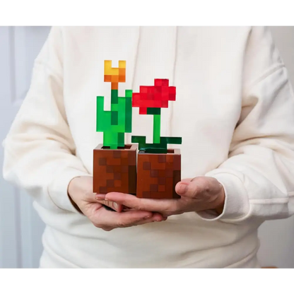 Minecraft Orange Tulip and Poppy Flower Pot Mood Lights, Set of 2 | Nightstand Table Lamp with LED Light for Bedroom, Desk, Living Room | Home Decor Room Essentials | Video Game Gifts And Collectibles