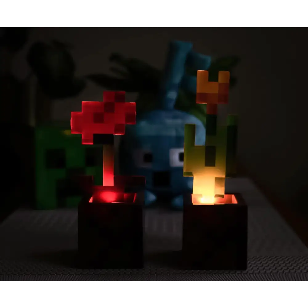 Minecraft Orange Tulip and Poppy Flower Pot Mood Lights, Set of 2 | Nightstand Table Lamp with LED Light for Bedroom, Desk, Living Room | Home Decor Room Essentials | Video Game Gifts And Collectibles