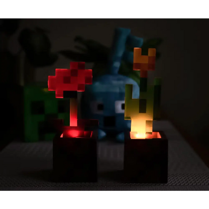 Minecraft Orange Tulip and Poppy Flower Pot Mood Lights, Set of 2 | Nightstand Table Lamp with LED Light for Bedroom, Desk, Living Room | Home Decor Room Essentials | Video Game Gifts And Collectibles