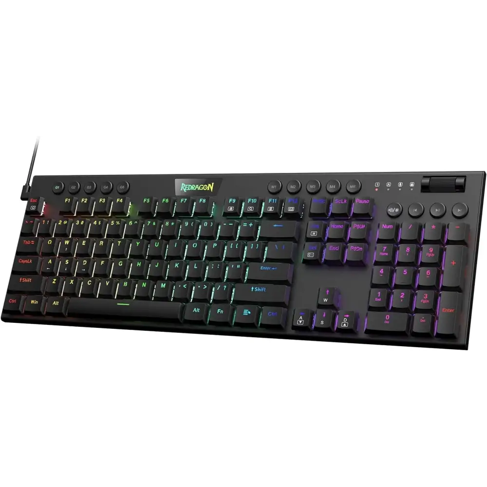 Redragon K618 Horus Wireless RGB Mechanical Keyboard, BT/2.4Ghz/Wired Tri-Mode Low Profile Gaming Keyboard w/Ultra-Thin Design, Dedicated Media Control & Linear Red Switch Blue Switch K619 Wired