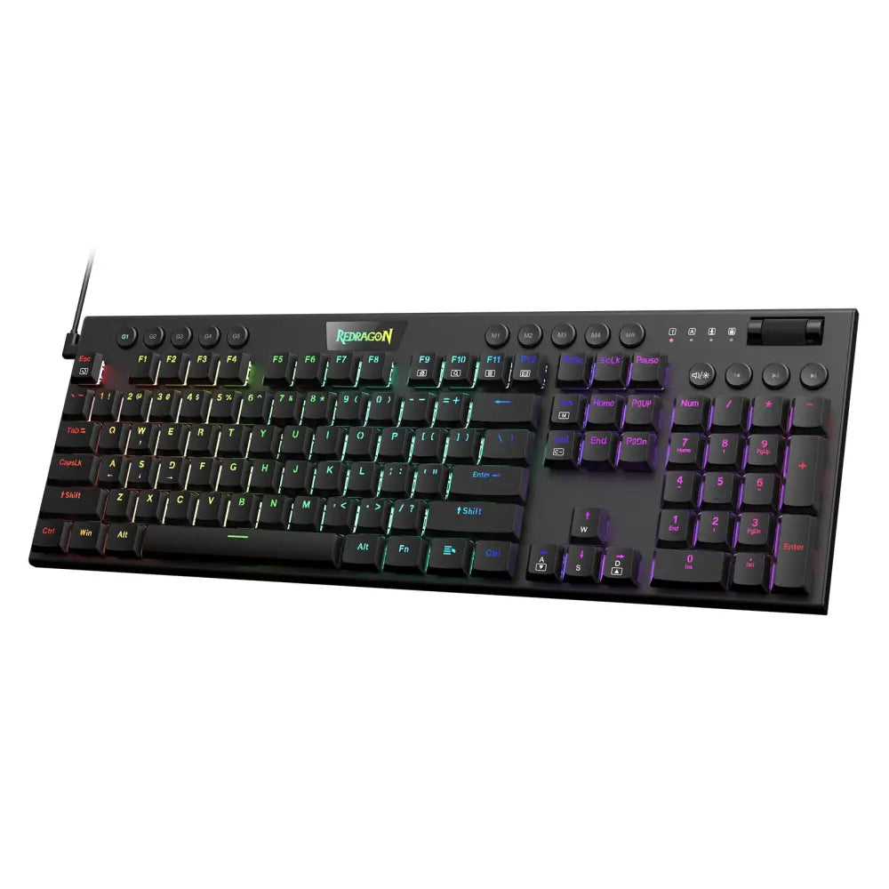 Redragon K618 Horus Wireless RGB Mechanical Keyboard, BT/2.4Ghz/Wired Tri-Mode Low Profile Gaming Keyboard w/Ultra-Thin Design, Dedicated Media Control & Linear Red Switch Red Switch K619 Wired