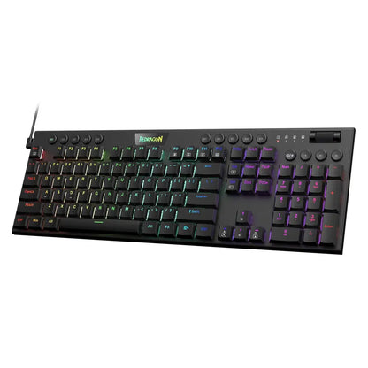 Redragon K618 Horus Wireless RGB Mechanical Keyboard, BT/2.4Ghz/Wired Tri-Mode Low Profile Gaming Keyboard w/Ultra-Thin Design, Dedicated Media Control & Linear Red Switch Red Switch K619 Wired