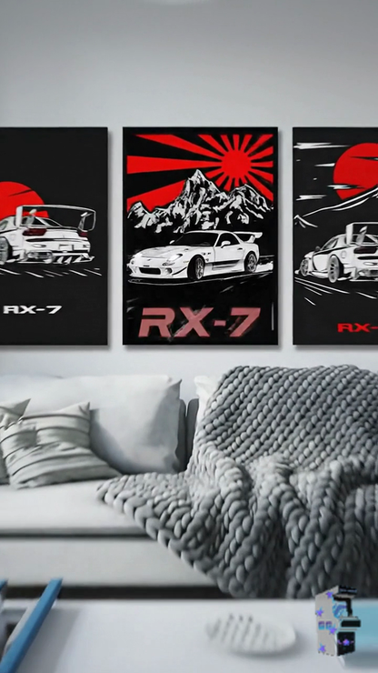 RIUFIN 3-Piece JDM RX7 Car Poster Set &ndash; Modern Sports Car Canvas Wall Art for Gamer Room, Bedroom, Office or Garage, Ready to Hang 12x18 in by@Outfy