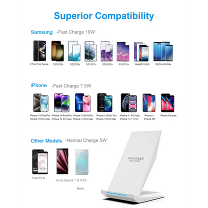 Fast Wireless Charger,NANAMI Qi Certified Wireless Charging Stand Compatible iPhone 15/15 Pro/15 Plus/15 Pro Max/14/14 Pro/13/12,Samsung Galaxy S24/S23/S22/S21/S20/Note 20 Ultra and Qi-Enabled Phone