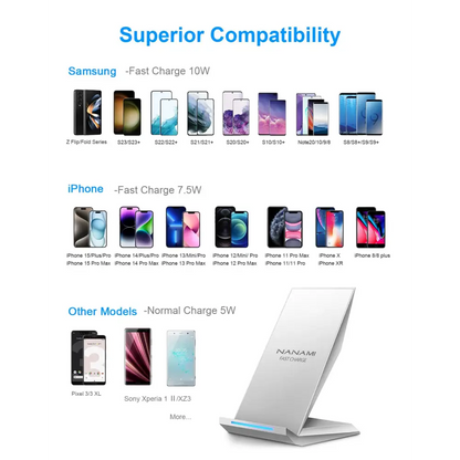 Fast Wireless Charger,NANAMI Qi Certified Wireless Charging Stand Compatible iPhone 15/15 Pro/15 Plus/15 Pro Max/14/14 Pro/13/12,Samsung Galaxy S24/S23/S22/S21/S20/Note 20 Ultra and Qi-Enabled Phone