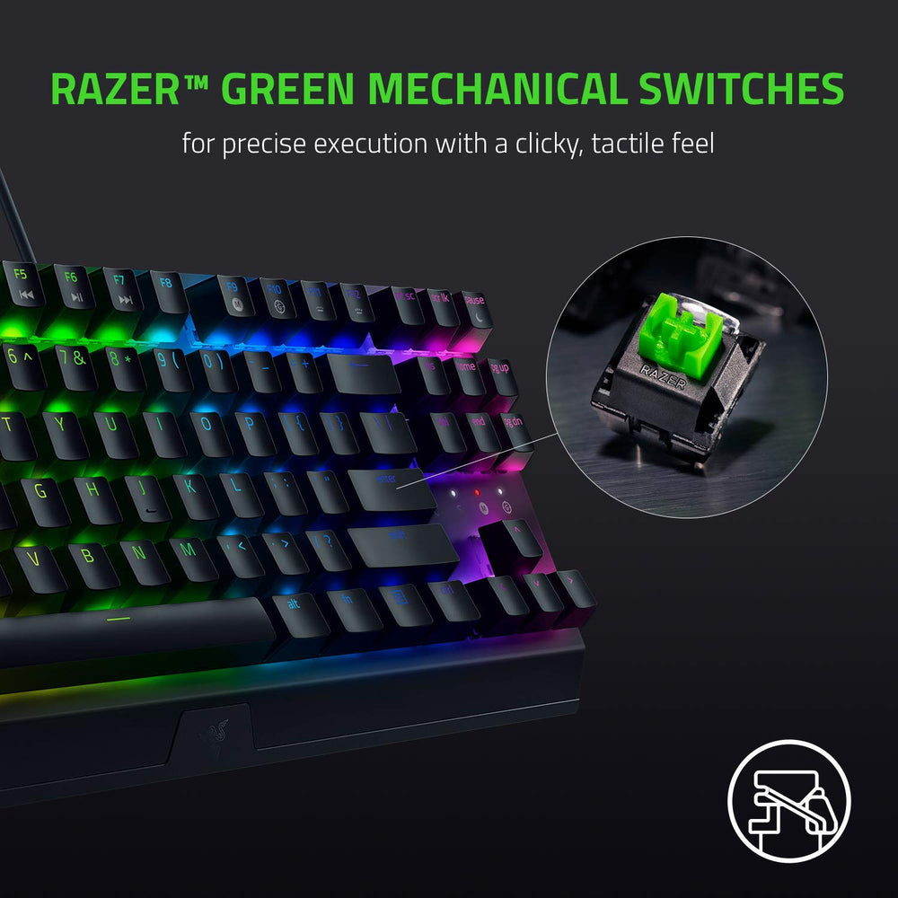 Razer BlackWidow V3 Tenkeyless Mechanical Gaming Keyboard: Razer Mechanical Switches - Chroma RGB Lighting - Compact Form Factor - Programmable Macro Functionality - USB Passthrough (Renewed) - Gapo Goods - 