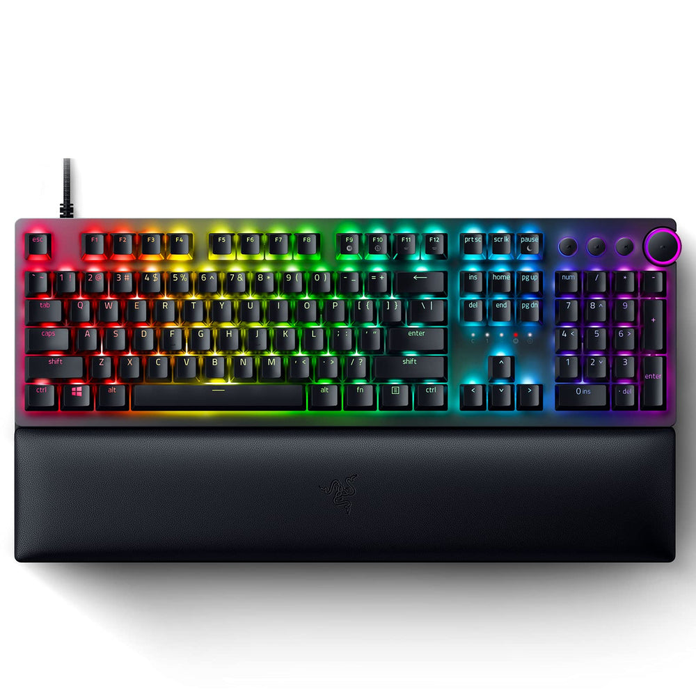 Razer Huntsman V2 Optical Gaming Keyboard: Fastest Linear Optical Switches Gen - 2 w/ Sound Dampeners & 8000Hz Polling Rate - Doubleshot PBT Keycaps - Dedicated Media Keys & Dial - Ergonomic Wrist Rest - Gapo Goods - 