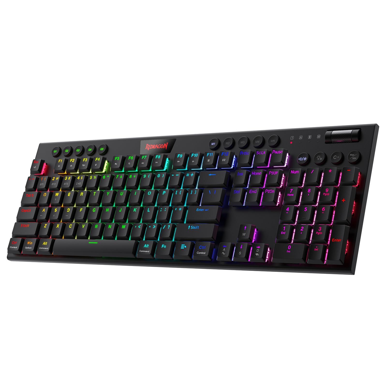 Redragon K618 Horus Wireless RGB Mechanical Keyboard, BT/2.4Ghz/Wired Tri - Mode Low Profile Gaming Keyboard w/Ultra - Thin Design, Dedicated Media Control & Linear Red Switch - Gapo Goods - 