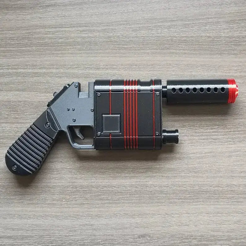 Rey Blaster Replica – Fully Assembled Movie Prop Blaster with Movable Trigger Graphite (red lines) Collectible