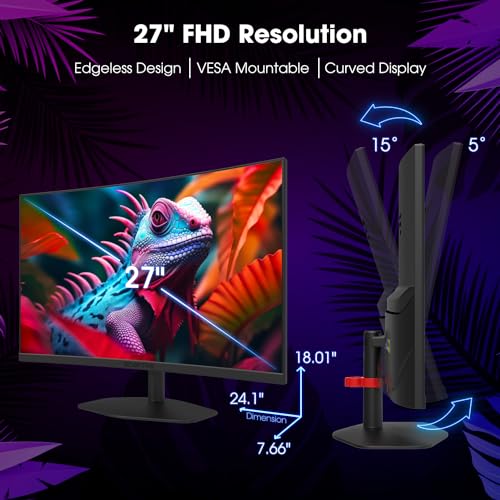 Sceptre Curved 24 - inch Gaming Monitor 1080p R1500 98% sRGB HDMI x2 VGA Build - in Speakers, VESA Wall Mount Machine Black (C248W - 1920RN Series) - Gapo Goods - 