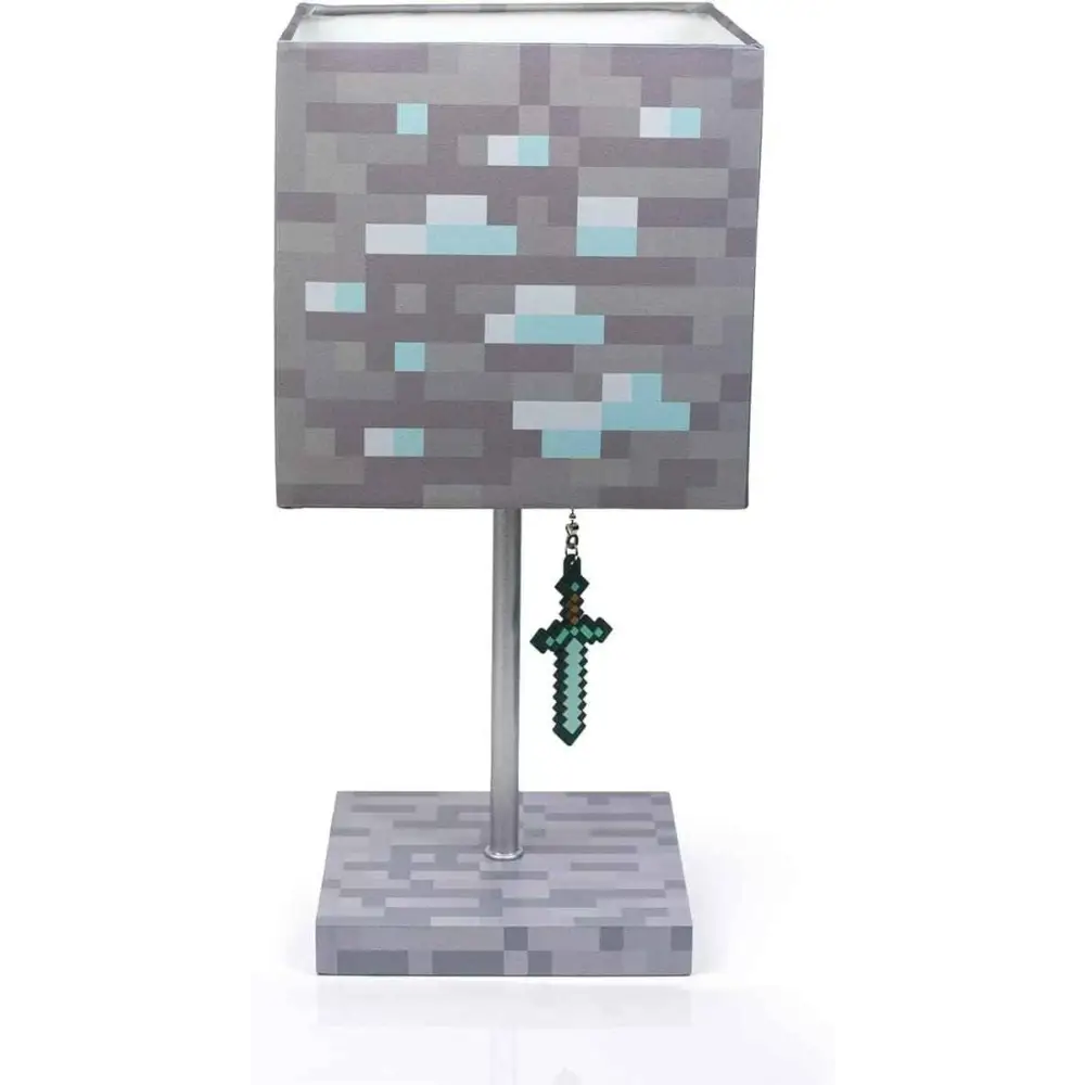 Minecraft Diamond Ore Lamp - 14-Inch LED Table Lamp with Diamond Sword Pull Chain Home Decor