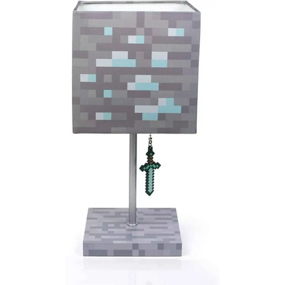 Minecraft Diamond Ore Lamp - 14-Inch LED Table Lamp with Diamond Sword Pull Chain Home Decor