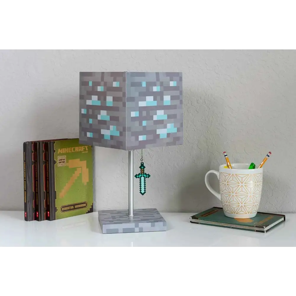 Minecraft Diamond Ore Lamp - 14-Inch LED Table Lamp with Diamond Sword Pull Chain Home Decor