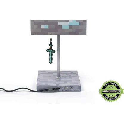 Minecraft Diamond Ore Lamp - 14-Inch LED Table Lamp with Diamond Sword Pull Chain Home Decor