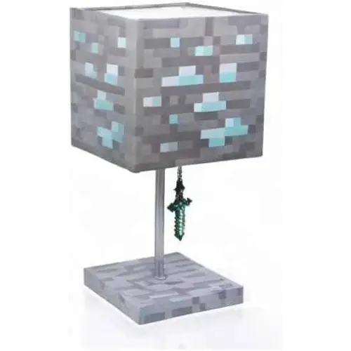 Minecraft Diamond Ore Lamp - 14-Inch LED Table Lamp with Diamond Sword Pull Chain Home Decor
