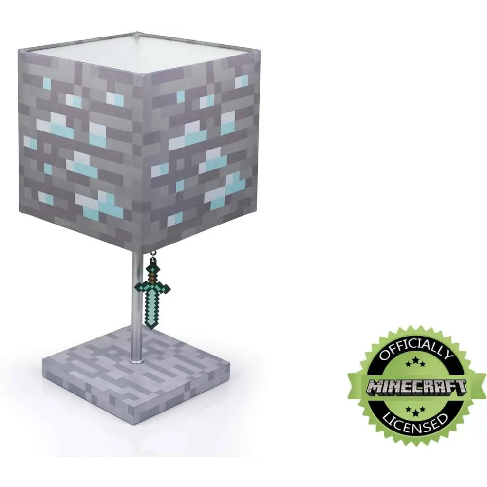 Minecraft Diamond Ore Lamp - 14-Inch LED Table Lamp with Diamond Sword Pull Chain Home Decor