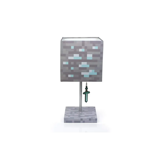 Minecraft Diamond Ore Lamp - 14-Inch LED Table Lamp with Diamond Sword Pull Chain Home Decor