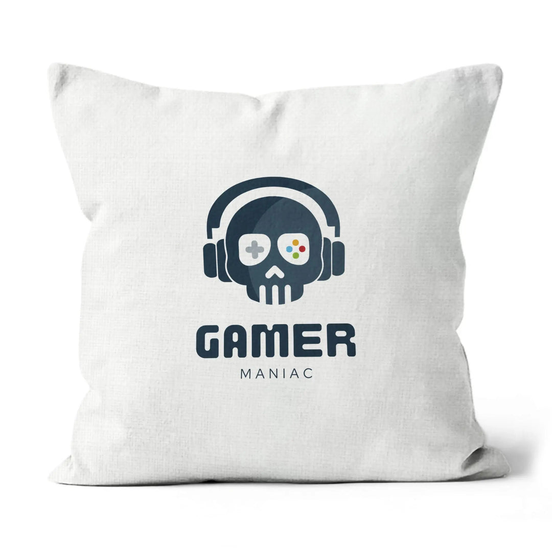 Skull Gamer Grunge Graff - Linen Throw Pillow - Gapo Goods - 