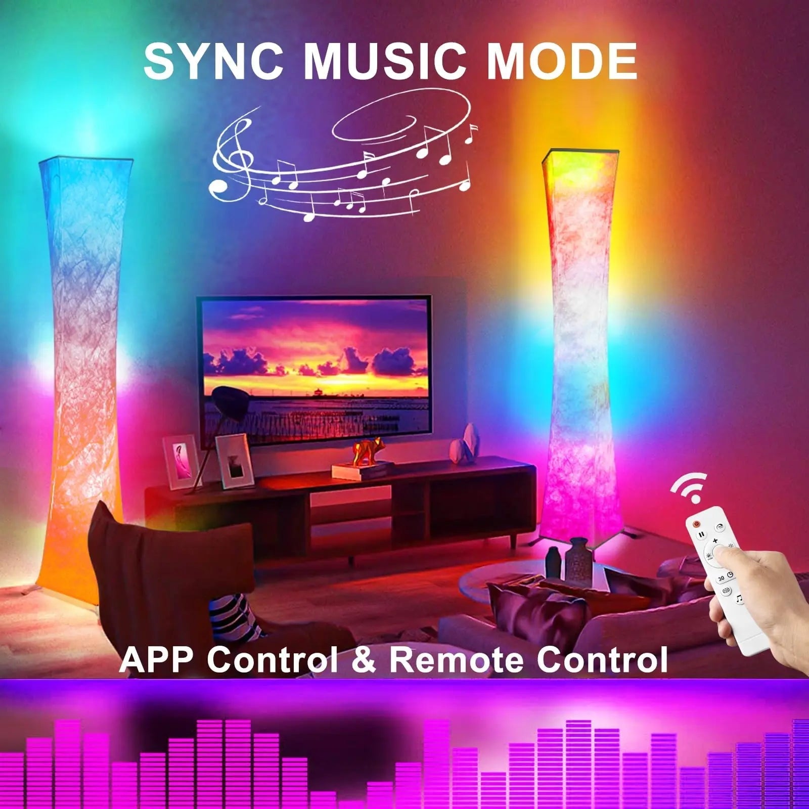 Smart Led Floor Lamps, RGB Color Changing with APP & Remote Control, 62 Inch DIY Mode Music Sync Standing Modern Corner Lamp Decor for Living Room Bedroom Game, 1 Piece - Gapo Goods - 