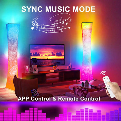 Smart Led Floor Lamps, RGB Color Changing with APP & Remote Control, 62 Inch DIY Mode Music Sync Standing Modern Corner Lamp Decor for Living Room Bedroom Game, 1 Piece - Gapo Goods - 