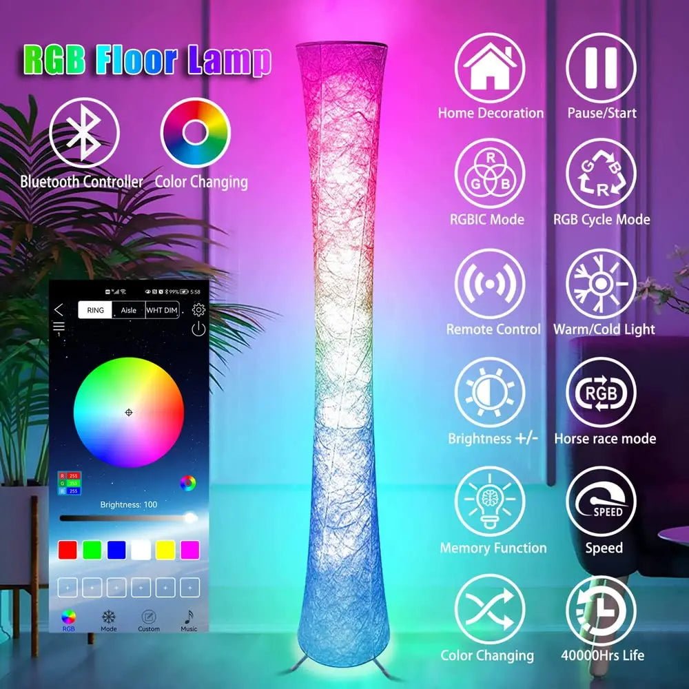 Smart Led Floor Lamps, RGB Color Changing with APP & Remote Control, 62 Inch DIY Mode Music Sync Standing Modern Corner Lamp Decor for Living Room Bedroom Game, 1 Piece - Gapo Goods - 