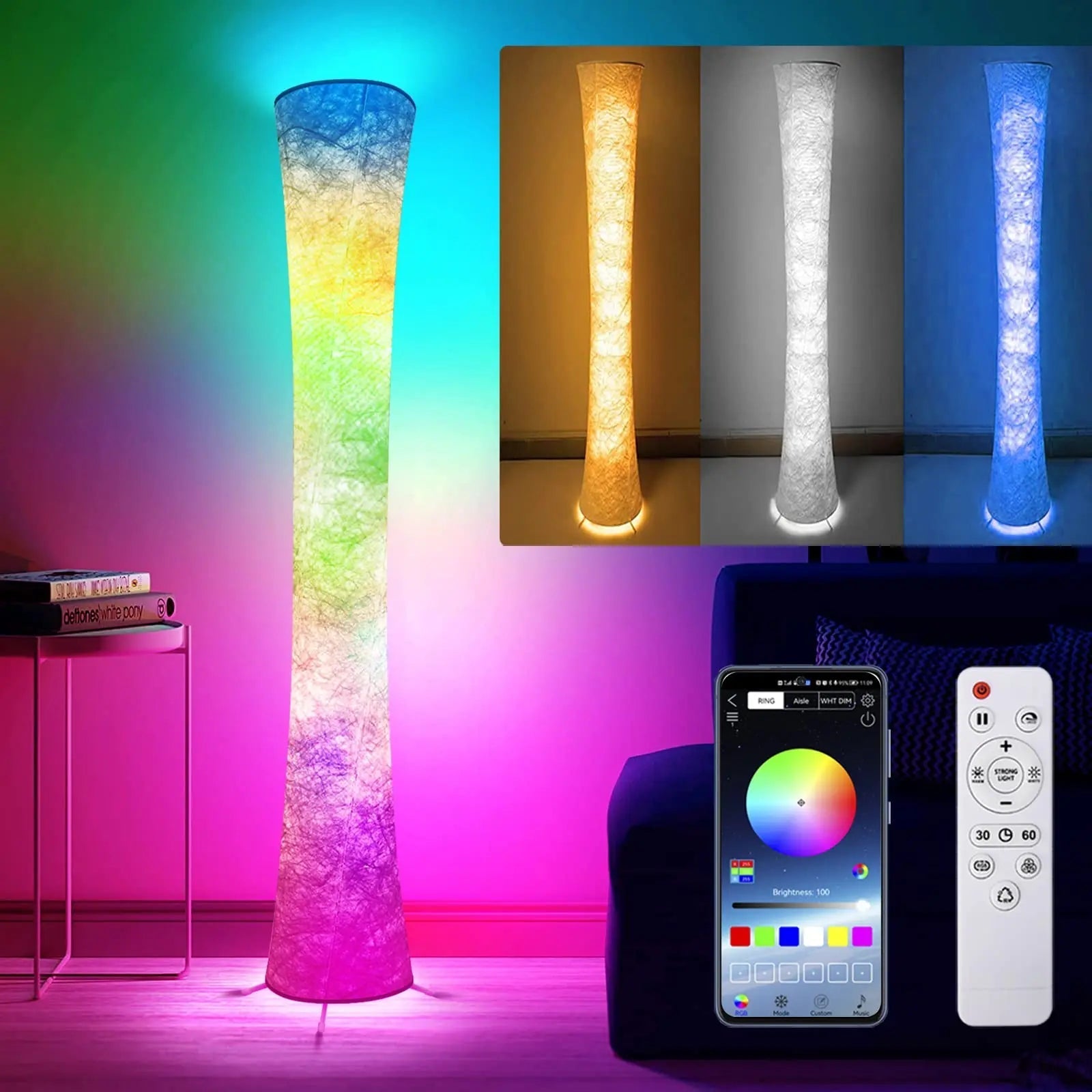 Smart Led Floor Lamps, RGB Color Changing with APP & Remote Control, 62 Inch DIY Mode Music Sync Standing Modern Corner Lamp Decor for Living Room Bedroom Game, 1 Piece - Gapo Goods - 