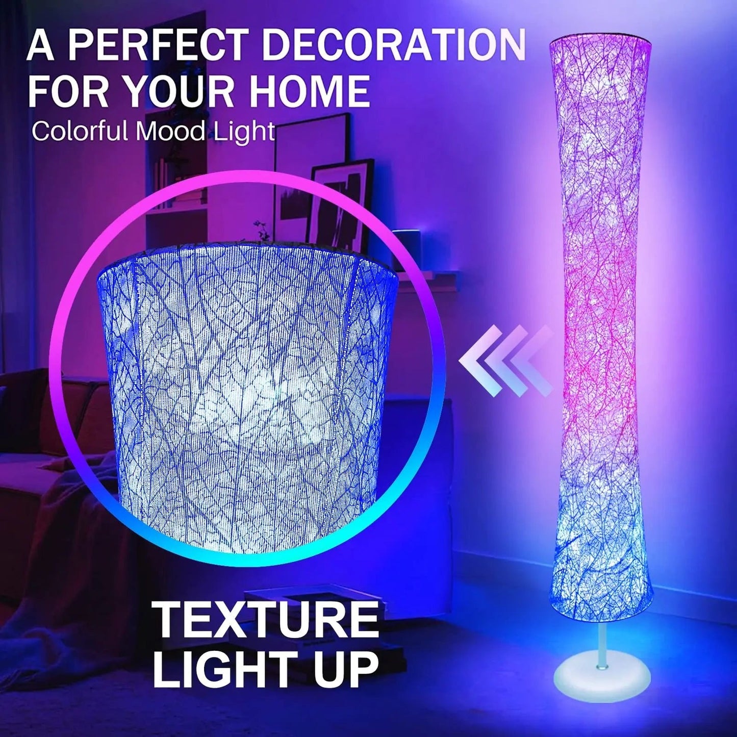 Smart Led Floor Lamps, RGB Color Changing with APP & Remote Control, 62 Inch DIY Mode Music Sync Standing Modern Corner Lamp Decor for Living Room Bedroom Game, 1 Piece - Gapo Goods - 