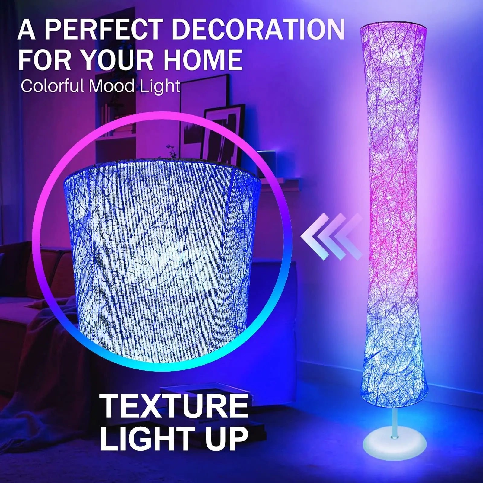 Smart Led Floor Lamps, RGB Color Changing with APP & Remote Control, 62 Inch DIY Mode Music Sync Standing Modern Corner Lamp Decor for Living Room Bedroom Game, 1 Piece - Gapo Goods - 