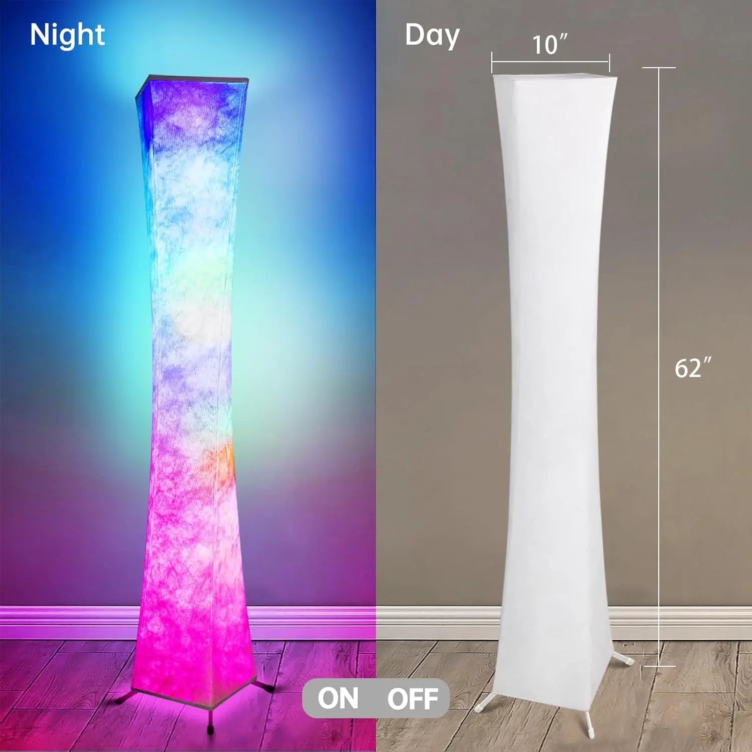 Smart Led Floor Lamps, RGB Color Changing with APP & Remote Control, 62 Inch DIY Mode Music Sync Standing Modern Corner Lamp Decor for Living Room Bedroom Game, 1 Piece - Gapo Goods - 