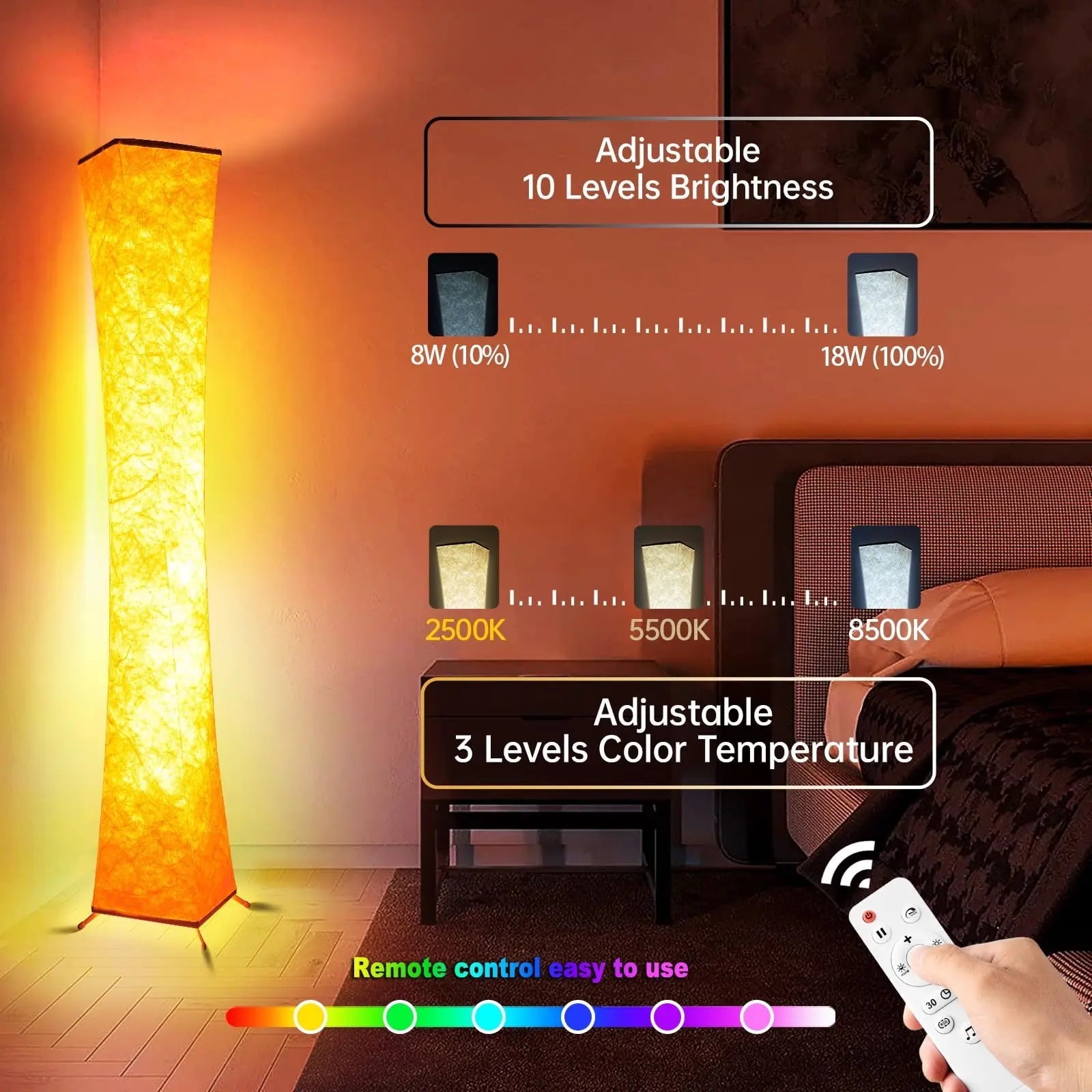Smart Led Floor Lamps, RGB Color Changing with APP & Remote Control, 62 Inch DIY Mode Music Sync Standing Modern Corner Lamp Decor for Living Room Bedroom Game, 1 Piece - Gapo Goods - 