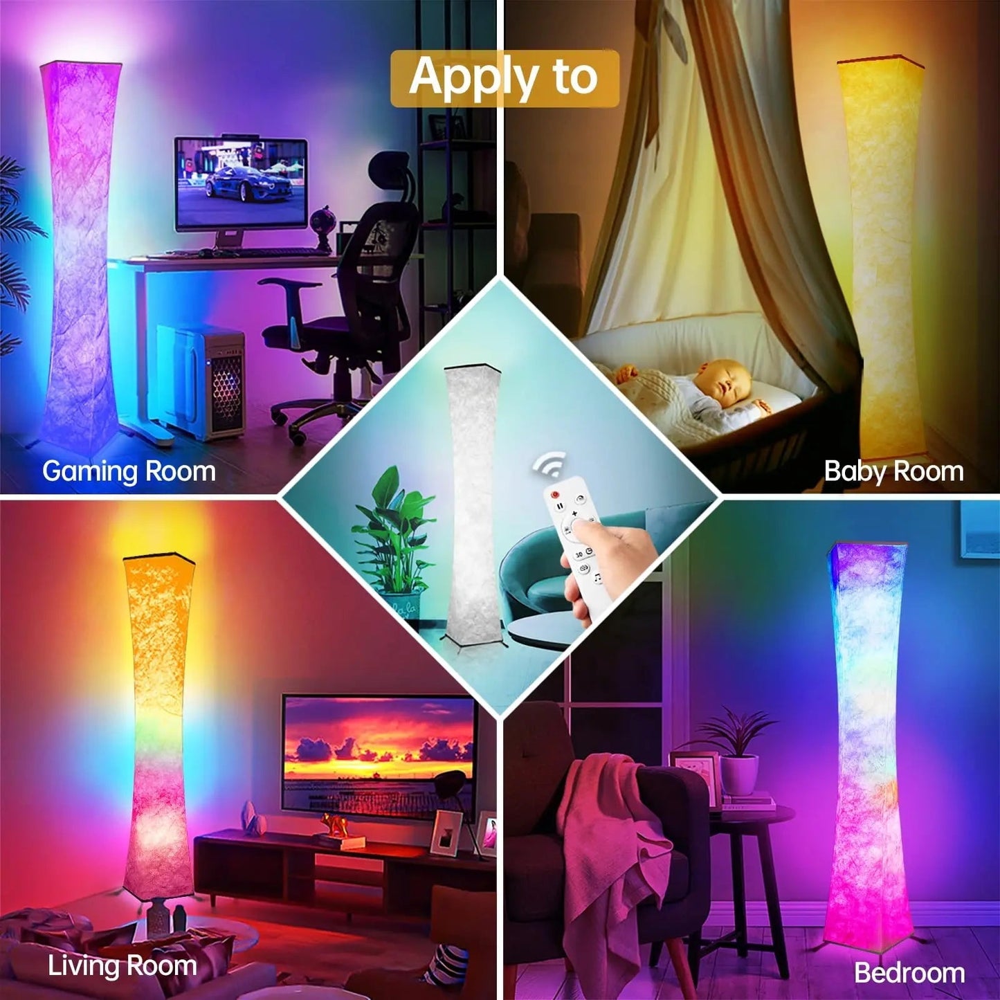 Smart Led Floor Lamps, RGB Color Changing with APP & Remote Control, 62 Inch DIY Mode Music Sync Standing Modern Corner Lamp Decor for Living Room Bedroom Game, 1 Piece - Gapo Goods - 