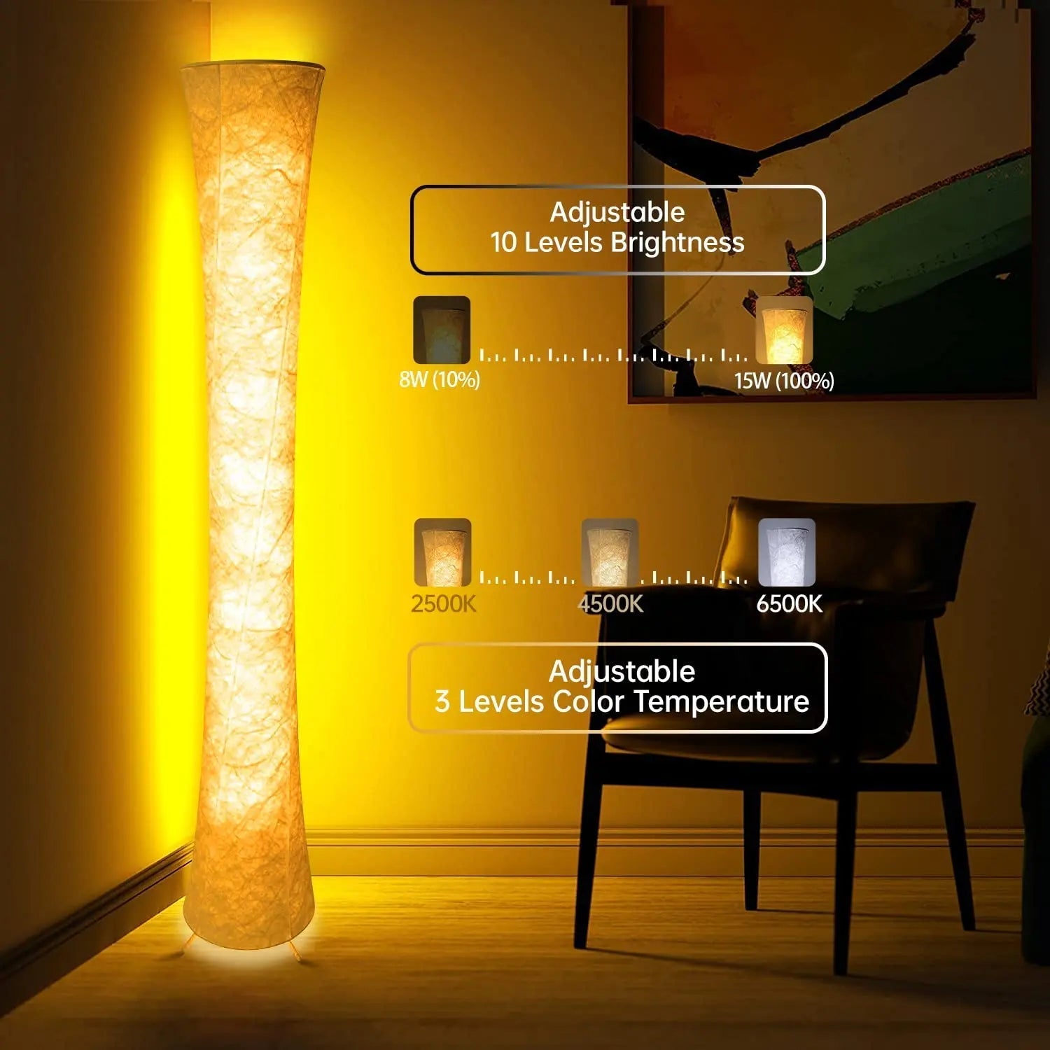 Smart Led Floor Lamps, RGB Color Changing with APP & Remote Control, 62 Inch DIY Mode Music Sync Standing Modern Corner Lamp Decor for Living Room Bedroom Game, 1 Piece - Gapo Goods - 