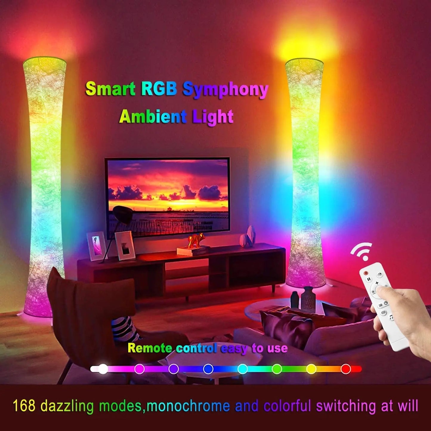 Smart Led Floor Lamps, RGB Color Changing with APP & Remote Control, 62 Inch DIY Mode Music Sync Standing Modern Corner Lamp Decor for Living Room Bedroom Game, 1 Piece - Gapo Goods - 