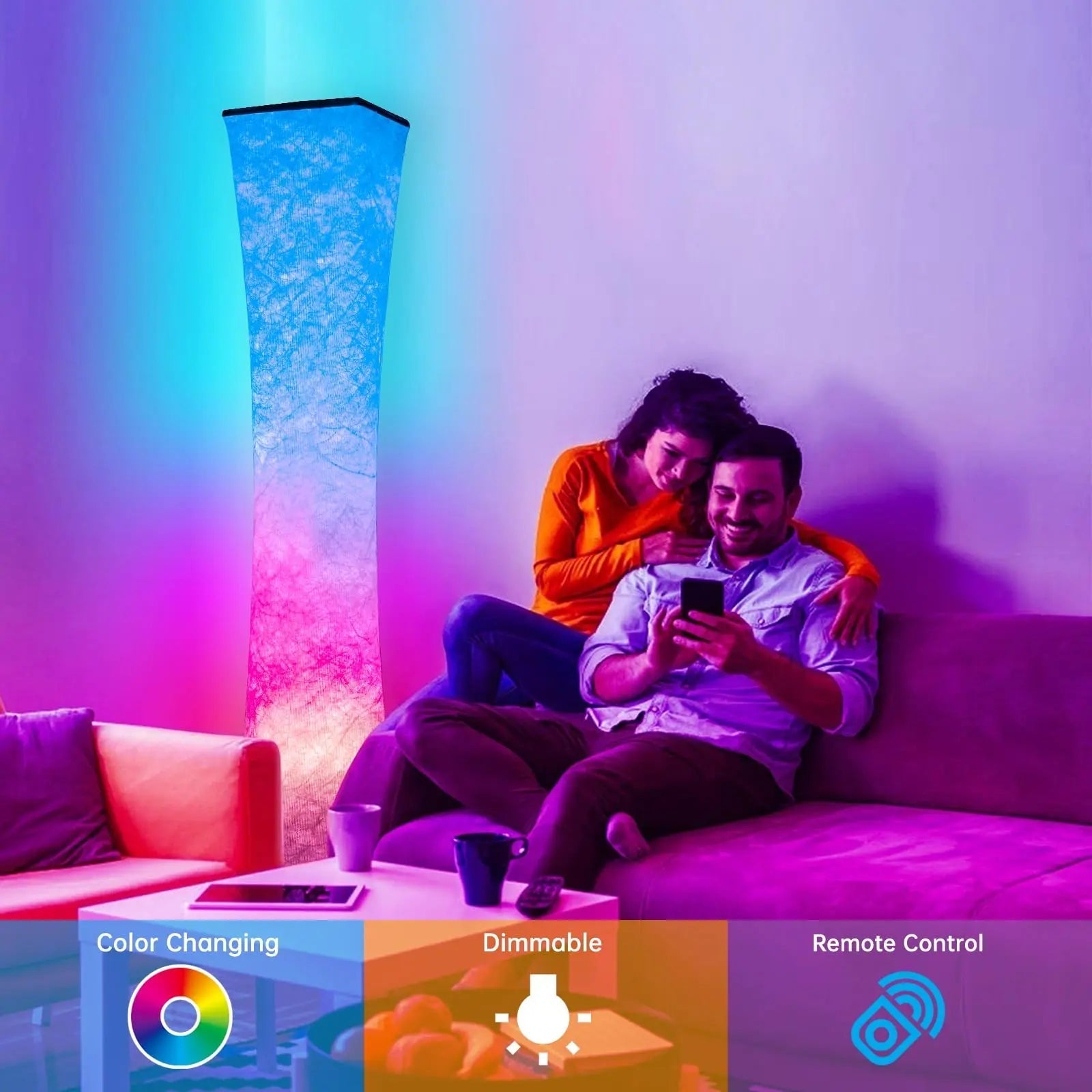 Smart Led Floor Lamps, RGB Color Changing with APP & Remote Control, 62 Inch DIY Mode Music Sync Standing Modern Corner Lamp Decor for Living Room Bedroom Game, 1 Piece - Gapo Goods - 