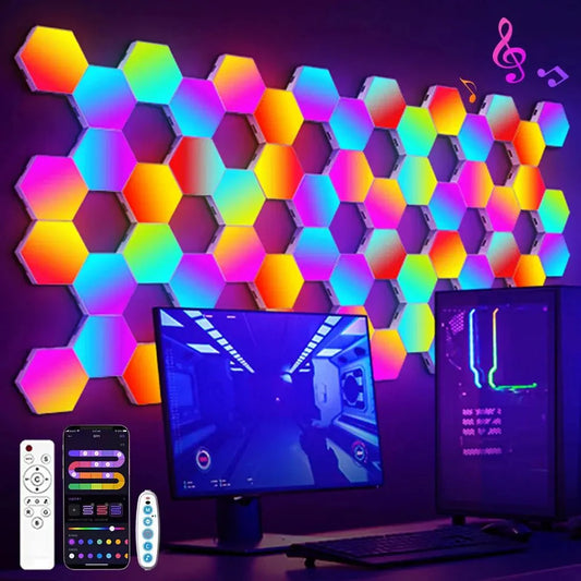 Smart RGB Hexagonal Wall Lamp - Color Changing Music Rhythm App Control - Game Room or Bedroom - Gapo Goods - Accessories
