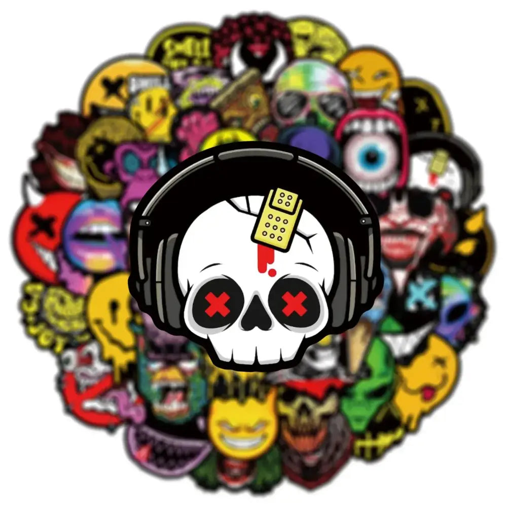 Horror Skull Stickers - 50 Piece Skull Sticker Pack | Cool Horror Decals & Anime Style Paper products