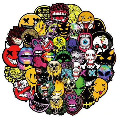 Horror Skull Stickers - 50 Piece Skull Sticker Pack | Cool Horror Decals & Anime Style 50PCS Paper products