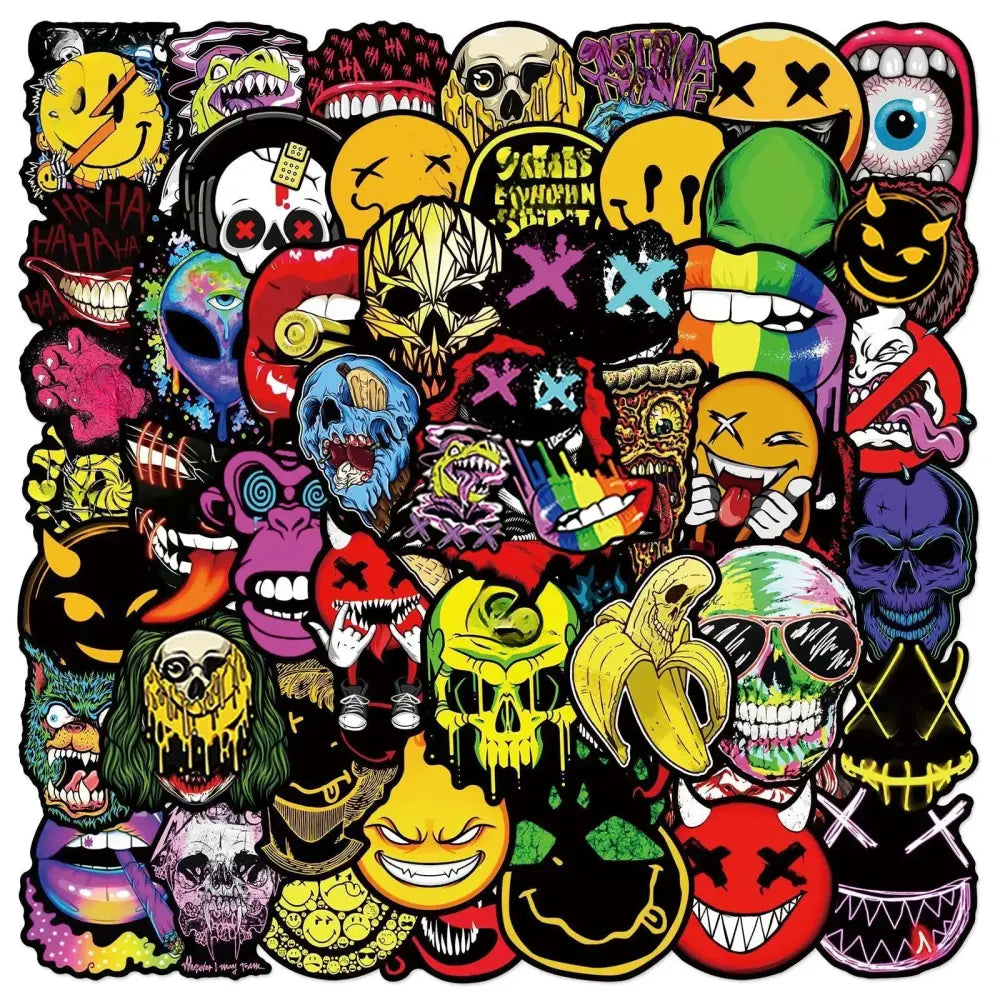 Horror Skull Stickers - 50 Piece Skull Sticker Pack | Cool Horror Decals & Anime Style Paper products