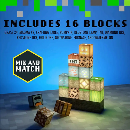 Minecraft Night Light – LED Block Lamp | Custom Stackable Light Blocks for Gaming Room Home Decor