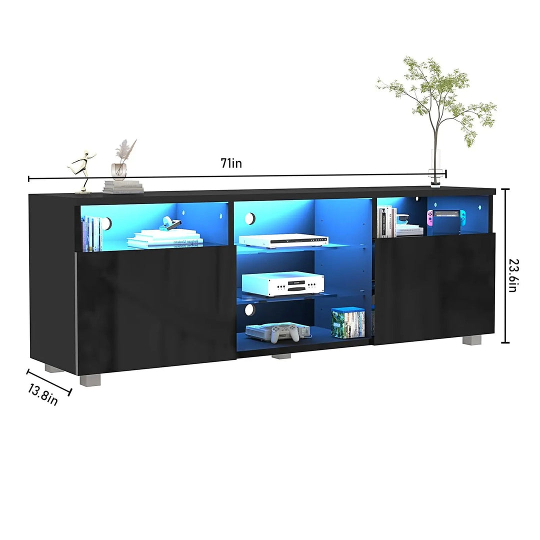St.Mandyu LED TV Stand for 50/55/60 inch TV, Modern Television Table Center Media Console with Drawer and Led Lights, High Glossy Entertainment Center for Living Game Room Bedroom, Black¡ - Gapo Goods - 