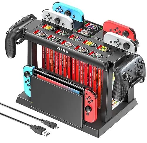 Switch Games Organizer Station with Controller Charger, Charging Dock for Nintendo Switch & OLED Joycons, Kytok Switch Storage and Organizer for Games, TV Dock, Pro Controller, Accessories Kit - Gapo Goods - 