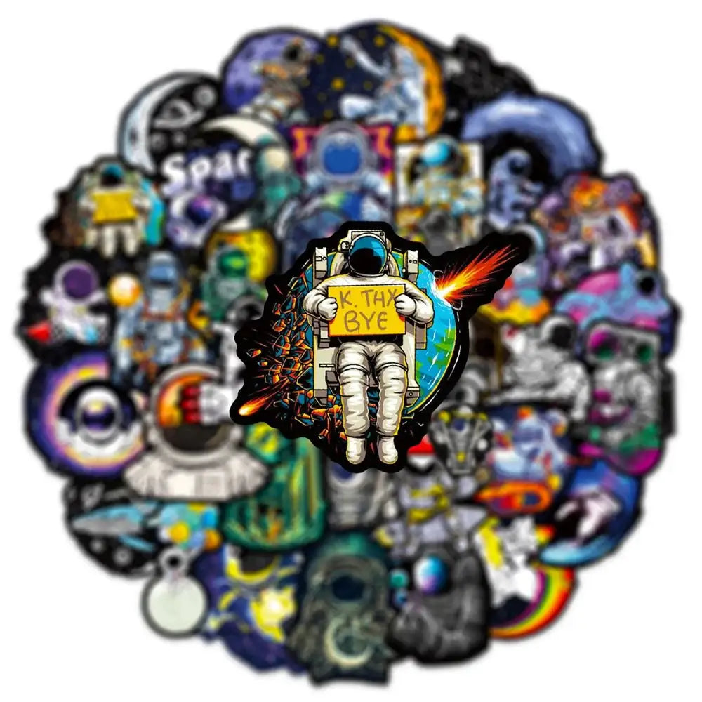 Astronaut Cartoon Stickers – 10 Piece Space Theme Stickers | Durable Vinyl Decals Paper products