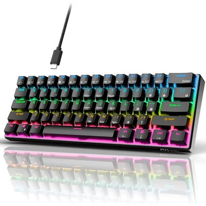 RK ROYAL KLUDGE RK61 Wired 60% Mechanical Gaming Keyboard RGB Backlit Ultra-Compact Hot Swappable Red Switch Black Hot-Swappable Red Switch Black