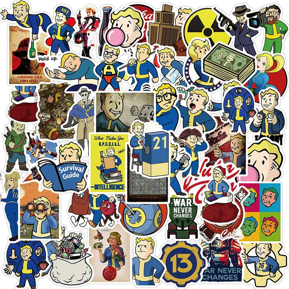 Vault-Tec Radiation Stickers – Waterproof Fallout Themed Vinyl Decals for Laptops & Cars 50PCS Paper products