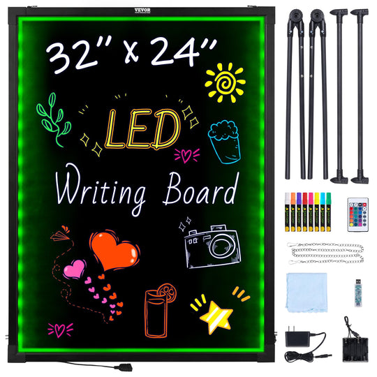 VEVOR LED Message Writing Board, 32"x24" Illuminated Erasable Lighted Chalkboard, Neon Effect Menu Sign Board, Drawing Board with 8 Fluorescent Chalk Markers and Remote Control - Gapo Goods - 