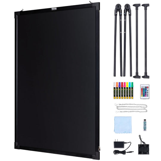 VEVOR LED Message Writing Board, 32"x24" Illuminated Erasable Lighted Chalkboard, Neon Effect Menu Sign Board, Drawing Board with 8 Fluorescent Chalk Markers and Remote Control - Gapo Goods - 