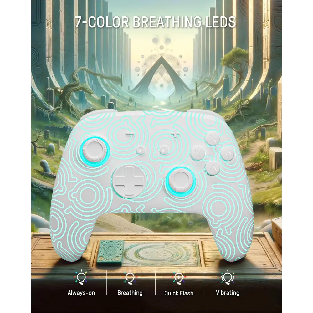 FUNLAB [Luminous Pattern] Switch Pro Controller Wireless Compatible with Switch/OLED/Lite, Firefly Bluetooth Remote Gamepad with 7 LED Colors/Paddle/Turbo/Motion Control - White