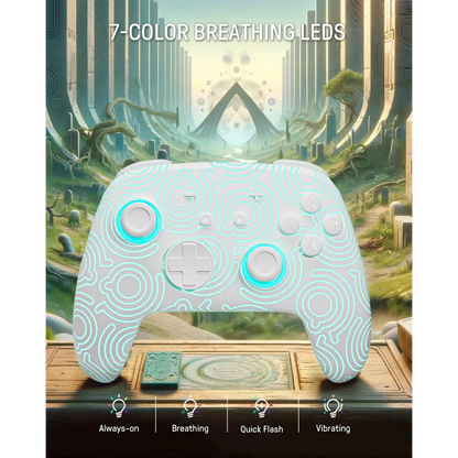 FUNLAB [Luminous Pattern] Switch Pro Controller Wireless Compatible with Switch/OLED/Lite, Firefly Bluetooth Remote Gamepad with 7 LED Colors/Paddle/Turbo/Motion Control - White