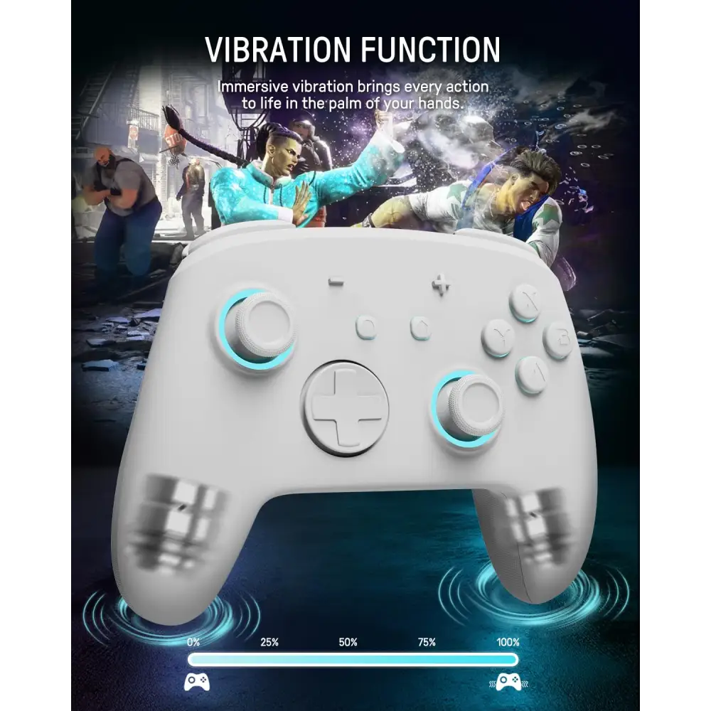 FUNLAB [Luminous Pattern] Switch Pro Controller Wireless Compatible with Switch/OLED/Lite, Firefly Bluetooth Remote Gamepad with 7 LED Colors/Paddle/Turbo/Motion Control - White